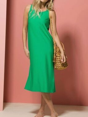 Hermoza Abigail Green Textured Tank Slit Midi Dress Coverup | Size S